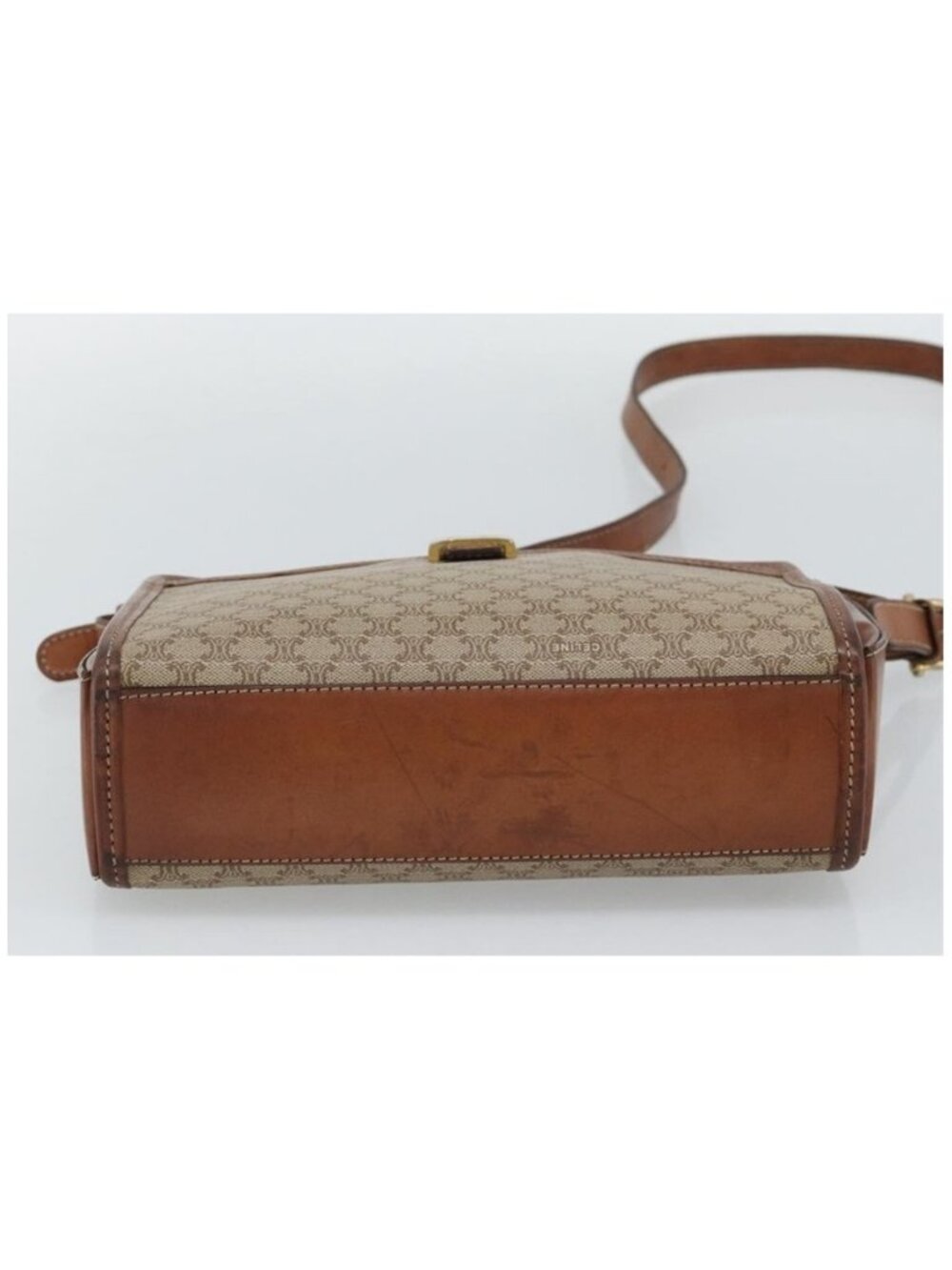 Authentic CELINE Macadam Canvas Shoulder Bag PVC Beige Gold - Picture 7 of 16